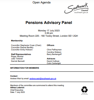 Icon for Pensions Advisory Panel Open Agenda 17 July 2023